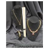 Gold Toned Red Facet Jewelry