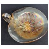 Dugan Diamond Carnival Glass Leaf Rays Nappy