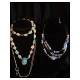 (3) Hand Made Blue Necklaces