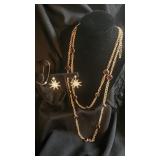 Gold Tone Necklace, Earrings, Bracelet