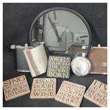 Flasks, Coasters & Clock