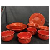 Red Ceramic Bowls and Plate