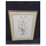 23x29in Framed Yates Water Color of Lilies