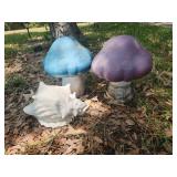 (2) Mushrooms & Seashell Garden Decor