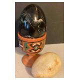 (2) Marble Material Eggs & Stone Globet From Georg