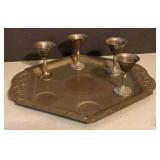 Vintage SilverPlated Serving Platter & (4) Small W