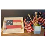 Wooden Tray and U.S.A. Flags