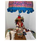 Rare Traditional Huichol Mexican Native Doll Lamp