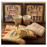 (2) Coffee Frame & Oven Mitts