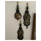 3 Vintage Brass Horse Medallions on Leather Straps