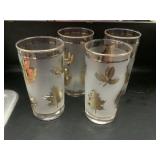 (4) Gold Leaf Frosted Tall Drink Glasses