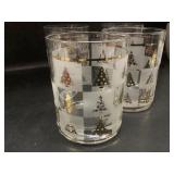 (4) Gold Christmas Tree Rocks Glasses
