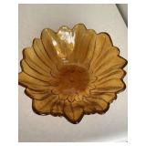 Vintage Amber Flower Design Bowl