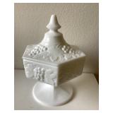 Milk Glass Pedestal Candy Dish with Lid