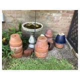 Collection of Pots Some Clay & Birdbath