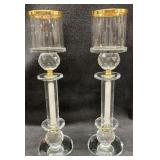 (2) Glass Candle Holders 11in