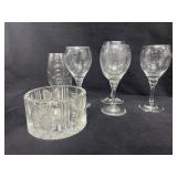Waterford Round Candy Dish and Wine Glasses
