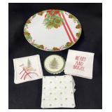 Christmas Cake Stand, Napkins & Coasters