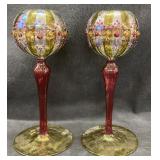 (2) Illuminated Glass Tealight Holders  10in