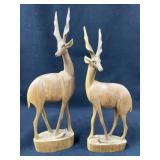 (2) Teak Antelope Carved Figurines. 1960