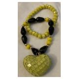 Beaded Bracelet W/ Glass Cut Heart