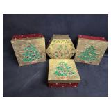 (4) Wooden Christmas Boxes + Santa