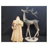 Paper Mache Santa + Wooden Reindeer