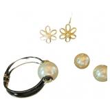 Pearl Bangle and 2 Pair Earrings