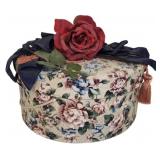 Round Box Full Of Christmas Ornaments & Ribbon