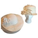 (2) White Church Hats and Hat Box
