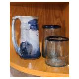 Blue pottery and glassware