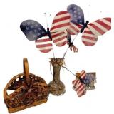 Longaberger Basket and Vase w/ Butterflies