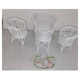 Wicker Doll Furniture + Ceramic Tea Set