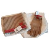 NWT Tan with Pink Trim Coach Scarf and Gloves