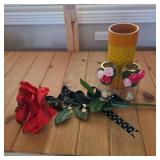 Orange vase and decorative jars