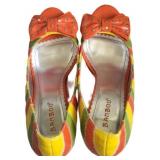 Bamboo Size 7.5 Bright Stripe Peep Tow Heels