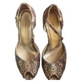 Valerie Stevens Baroque Beaded Peep Toe Heels