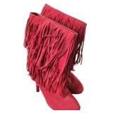 Red Fringe Suade Boots Size 7