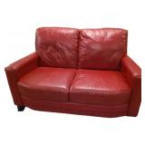 Red leather love seat