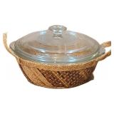 Pyrex and woven basket