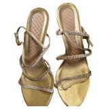 Gold Valerie Stevens Formal Kitten Heel Sandals
