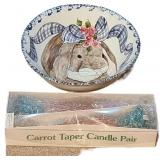 Stoneware Bunny plate with carrot candles