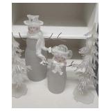 (2) Acrylic Snow People + (2) Trees + Gold Lamp
