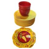 Yellow and floral plates