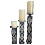 (3) Brown Mosaic Style Tiered Candle Stands