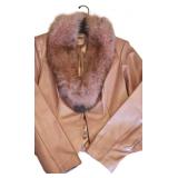 Ladies Pink Leather & Faux Fur Jacket Sz Sm