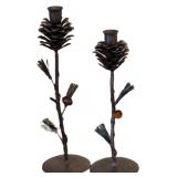 2 Pinecone Candlestick Holders