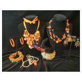 Orange Beaded and Rhinestone Jewelry