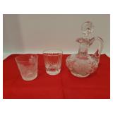 Cut Glass Decanter and (2) Shot Glasses