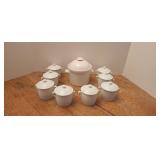 Sugar Bowl + (8) Vintage Apilco Covered Cups